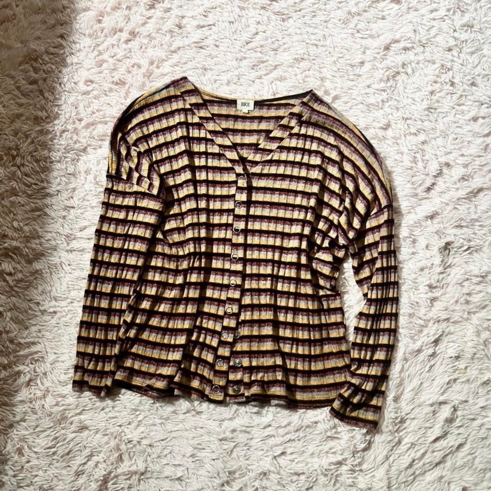 90s Grunge Retro Punk Ribbed Snap Front Cardigan Womens XS Oversized Skater Edgy